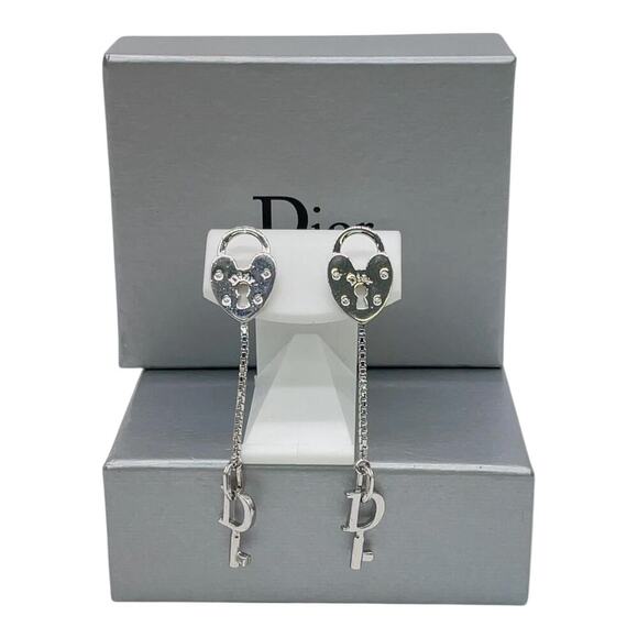 Christian Dior Lock & Key Silver Earrings with box - Picture 4 of 11